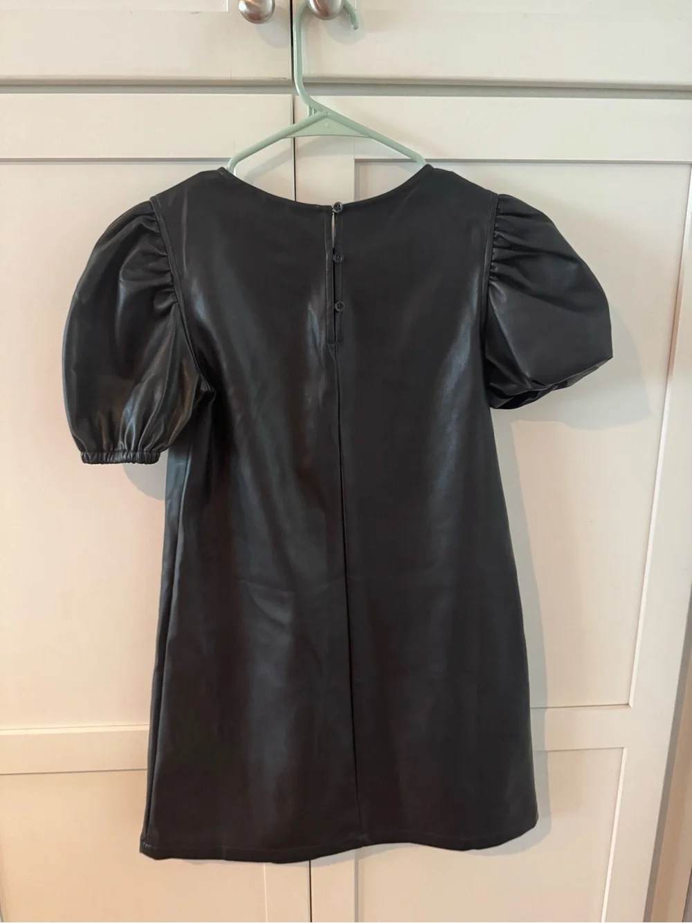 GAP Girls Black Faux Leather Puff-Sleeve Dress L 10